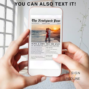 Newspaper Elopement Announcement Template, Unique Wedding Announcement with Photo, Eloped, Just Married, News Editable Corjl Design image 3