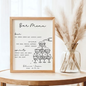 Bar Menu sign, table top drink menu printable, handwritten cocktails list, hand illustrated champagne tower, whimsical wedding sign, aa048