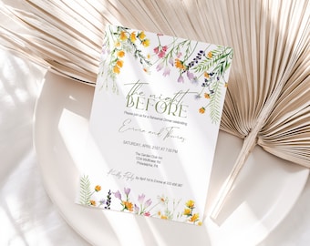 Wildflowers Rehearsal Dinner invitation, Floral Rehearsal Invite printable, meadow flowers the night before editable template