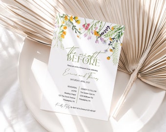 Wildflowers Rehearsal Dinner invitation, Floral Rehearsal Invite printable, boho the night before editable template