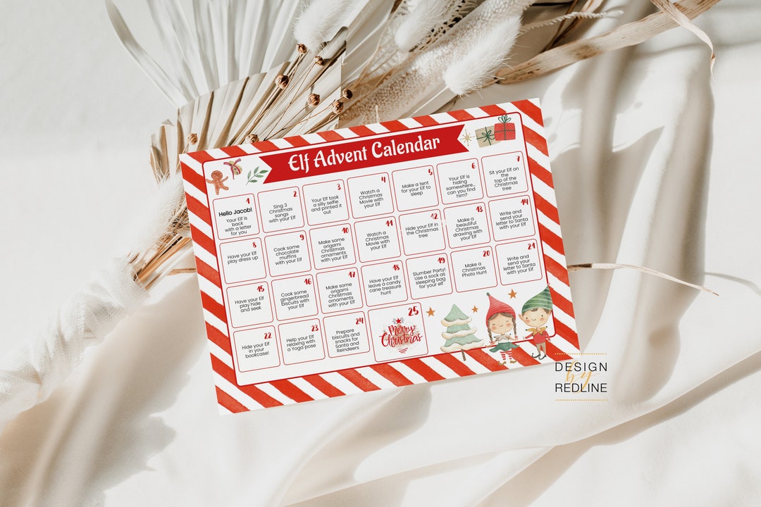 Editable Elf Advent Calendar, Elf Kit 24 Activities Christmas Countdown, Elf Activities for Kids