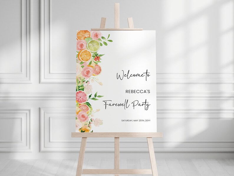 Summer Farewell Party Welcome sign Template, Bright citrus and flowers Going Away Party decor, grapefruit lime oranges colorful AA074 zdjęcie 1
