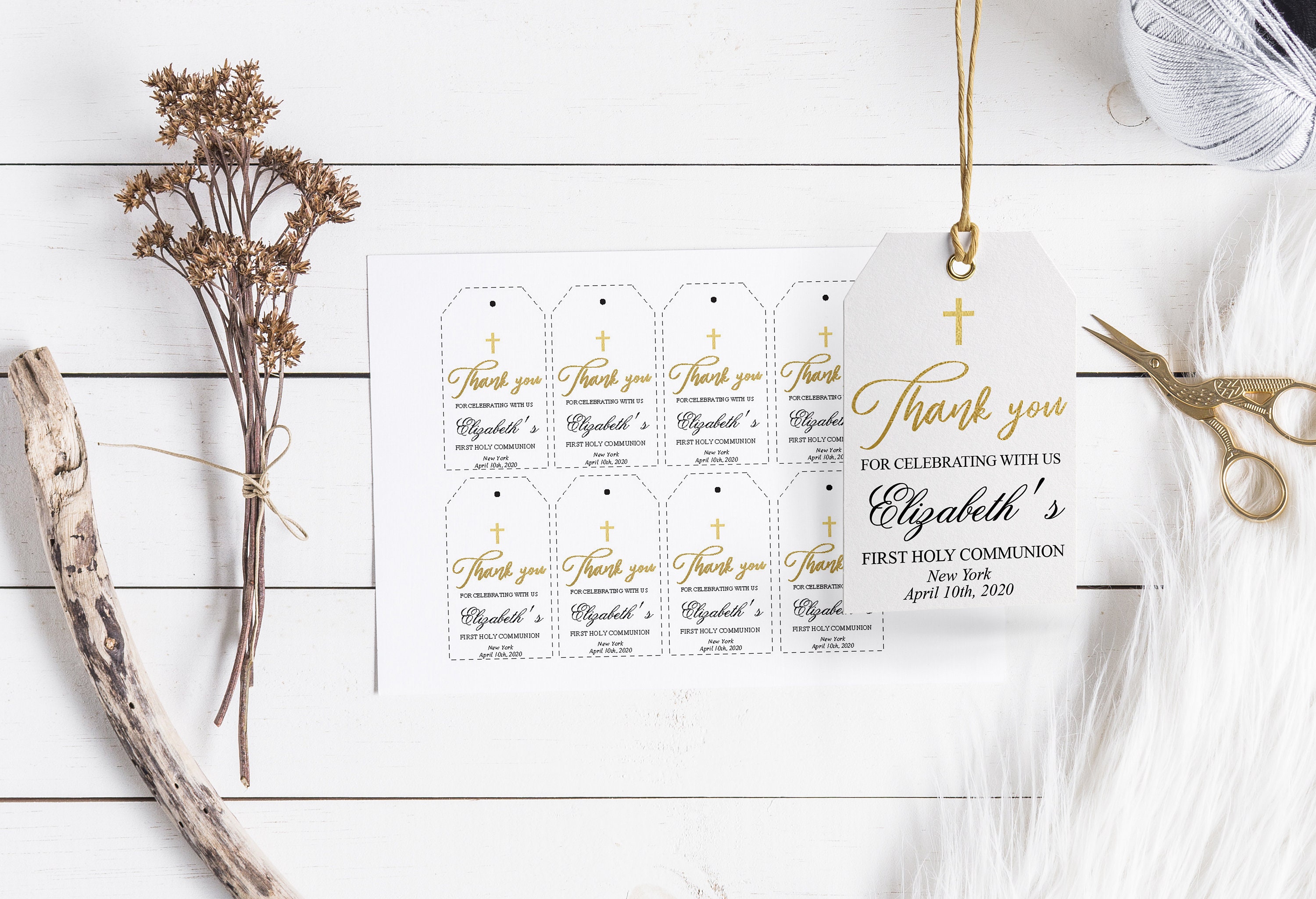 First Communion Favors Tag, Baptism favor tag printable, Christening