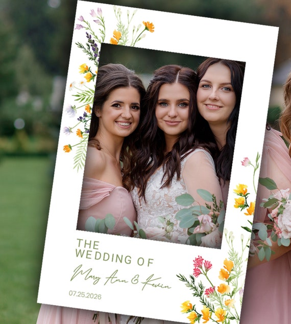 Cornice per selfie e foto del matrimonio con bellissimi fiori di campo,  personalizzabile e da stampare, fai da te -  Italia