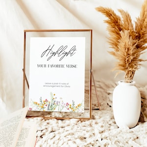 Highlight Your Favorite verse table top sign, alternative guest book for graduate, colorful wildflowers graduation table top sign