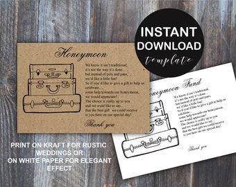 Tarjeta de inserción de boda del fondo de luna de miel / idea de registro de regalos / DESCARGA INSTANTE / tarjeta de inserción de plantilla de texto editable / archivo editable en PDF