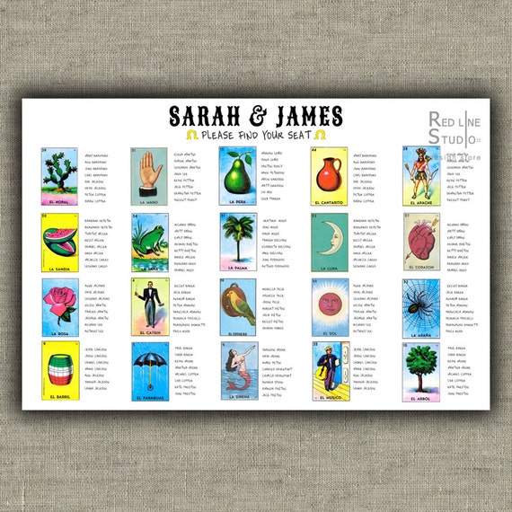 mexican loteria wedding seating chart printable tableau de etsy
