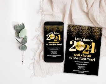 New Year's Eve Party Invitation Template, 2024 New Years Party Invite, Elegant New Year's Eve Invites, Printable Editable, Disco Ball