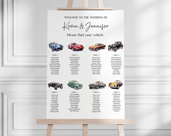 Vintage Cars Wedding seating chart template, Watercolor vehicles tableau de marriage, table cards, automotive themed, instant download AA061