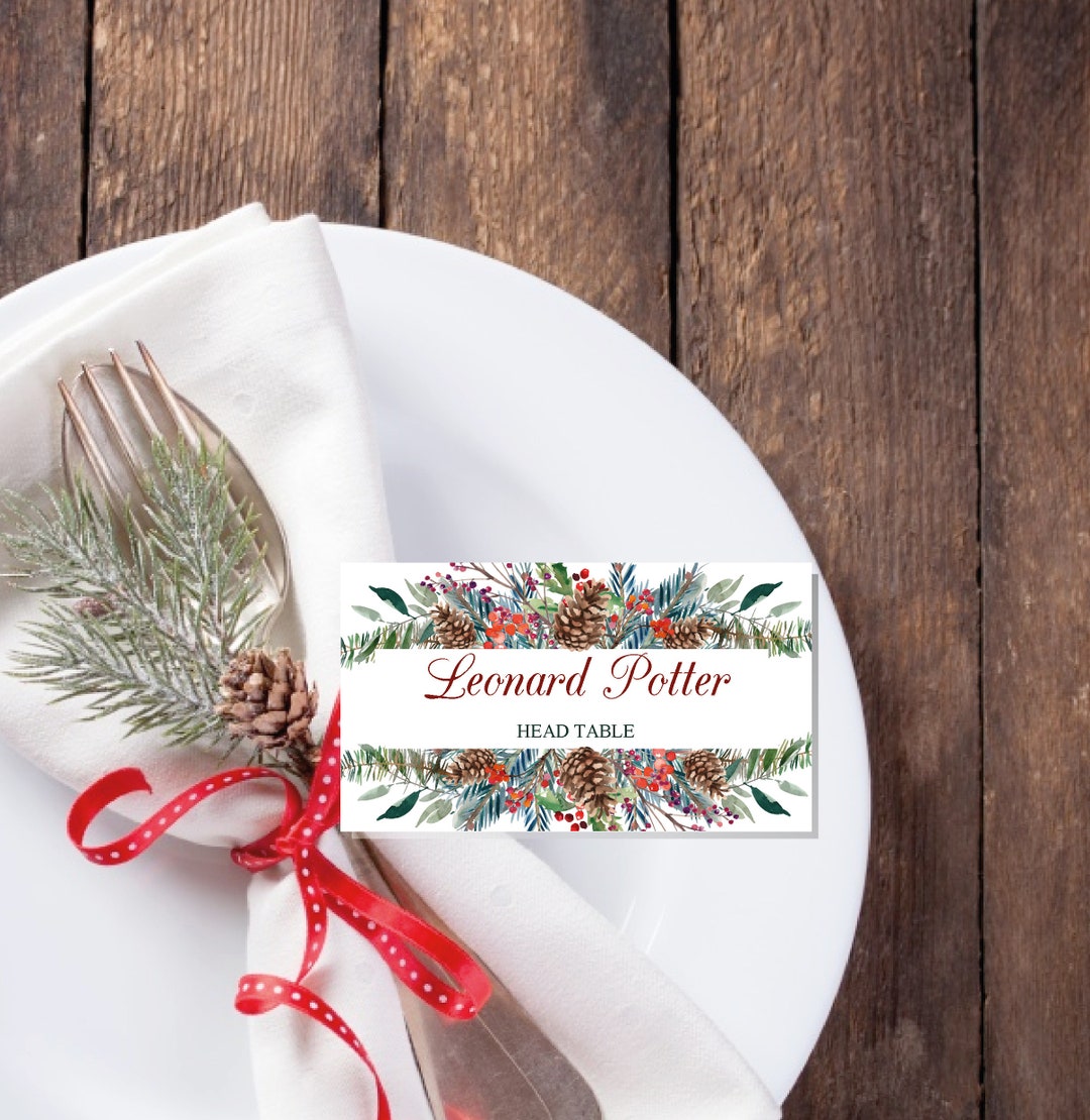 Christmas Place Cards Printable Template, Editable Names Cards Holiday ...