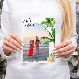 Mele Kalikimaka Photo Card, Mele Kalikimaka Christmas Card printable template, tropical holiday card, 1 photo, AA039
