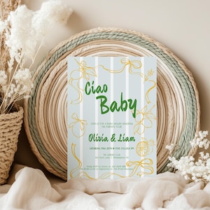 Invito Baby Shower festa template, tema limoni, a mano libera, colori editabili AA112
