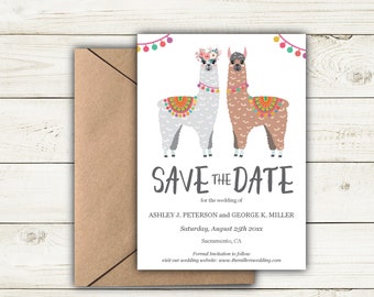 Llama Save the Date, Llama Wedding invitation printable, llama instant download editable text PDF