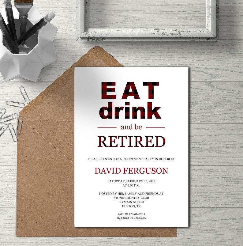 Plaid Retirement party invitation template red checks funny Etsy