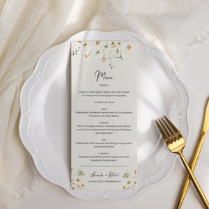 Menu per matrimonio, battesimo, compleanno con bellissime margherite da editare e stampare