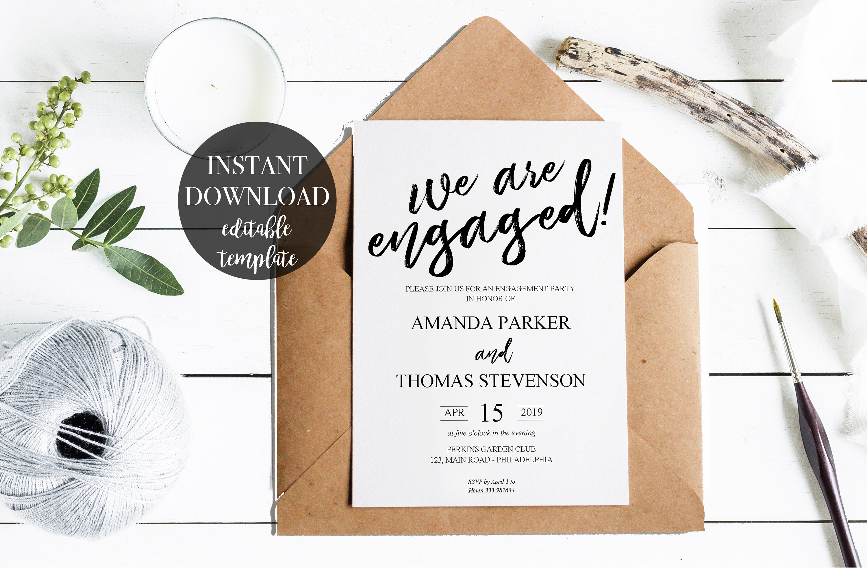 Rustic Engagement Invitation template, Engagement party printable With Regard To Engagement Invitation Card Template