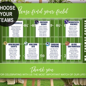 Football themed Wedding Seating chart, Great for sport lovers wedding table plan, funny and unique tableau, Printable digital file