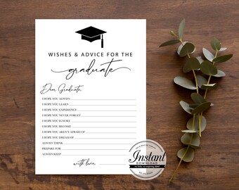Wishes and Advice for the Graduate, Keepsake Graduation, Grad Party Fun, calligraphy, instant download and print PDF