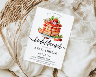 Bridal Brunch invitation template, Pancakes bridal Brunch invite, Wedding Brunch Invite editable with Corjl AA09