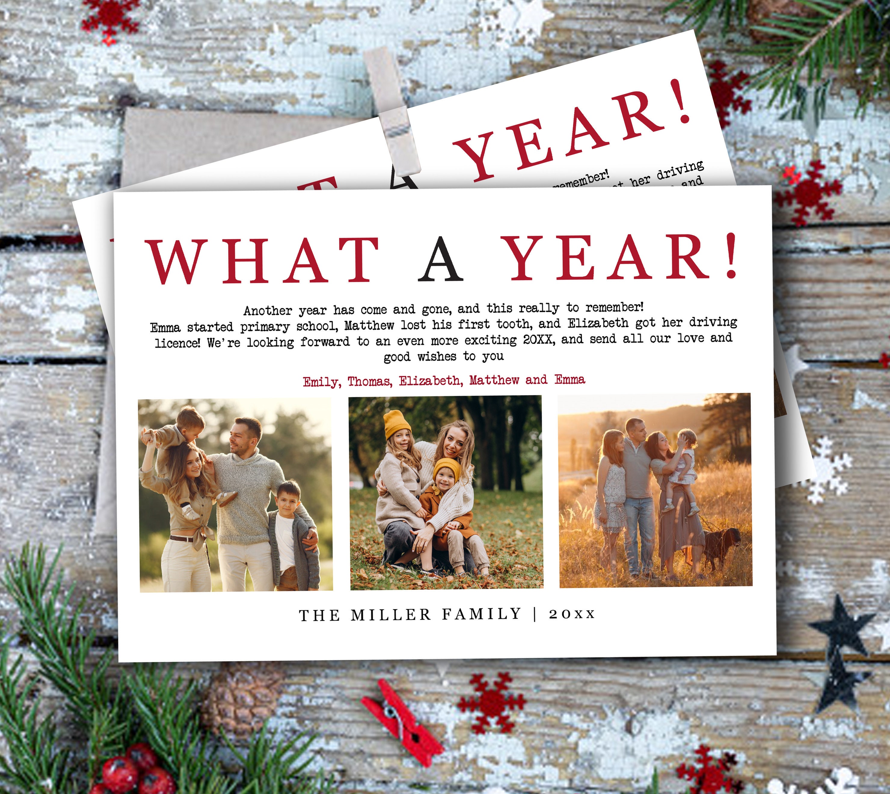 What a Year Holiday Card printable, Year in Review Photo Collage Holiday  Card template, Instant download PDF