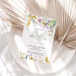 Wildflowers Bridal Shower invitation printable, Spring Floral bridal shower invite printable, editable template