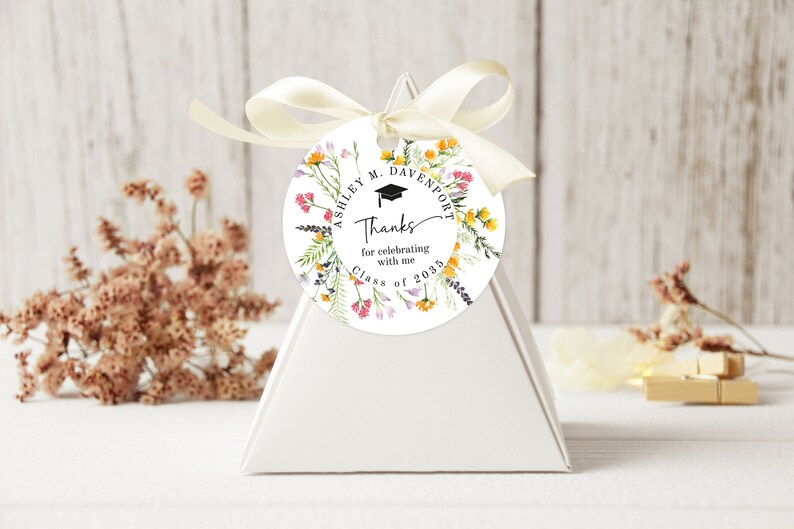 Graduation Favor tag template, Spring Wildflowers favors, floral Editable Grad party favor tag printable image 2