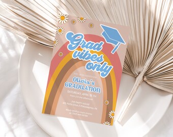 Groovy  Graduation Party invitation printable, Rainbow Grad vibes Graduation invitation instant digital download editable with Corjl