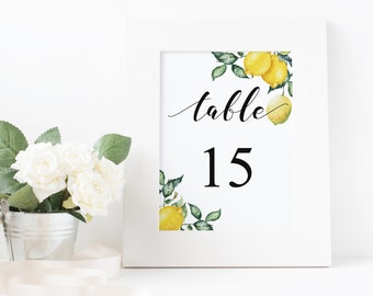 Lemons Table Numbers, Wedding table numbers printable, Lemons table decor instant download, JPG Files