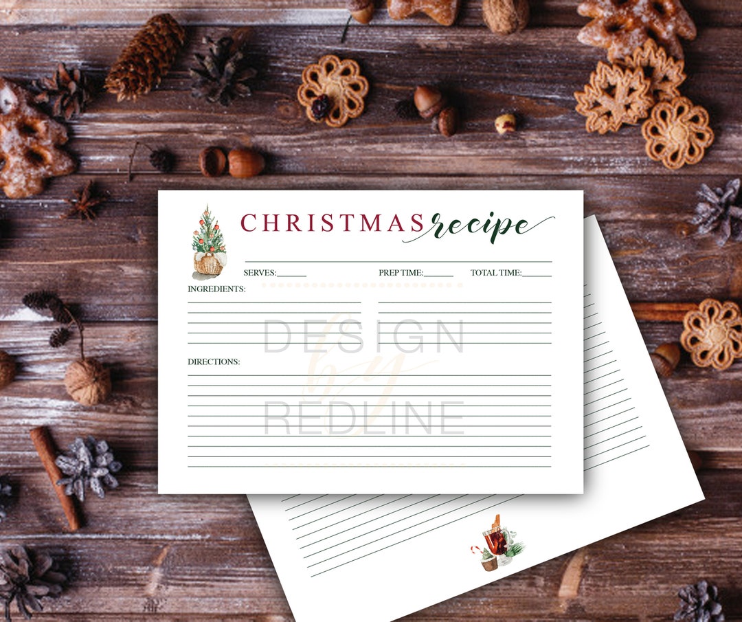 Christmas Recipe Cards Printable, Holiday Recipe Card, 5x7 Recipe Card ...