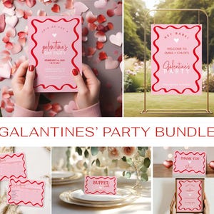 Festa San Valentino con le amiche, template invito e decorazioni, con bordo rosso e cuore bianco,  san valentino AA06