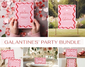 Galentines Party Bundle | Girls Night ideas bundle, Sign, games, decor | Valentines day | pink red wavy editable templates AA06