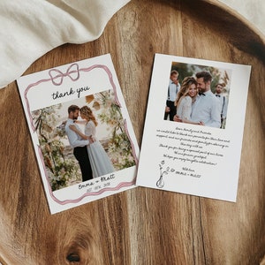 Back side included! Wedding thank you card, double sided, 2 photos and custom thank you note.