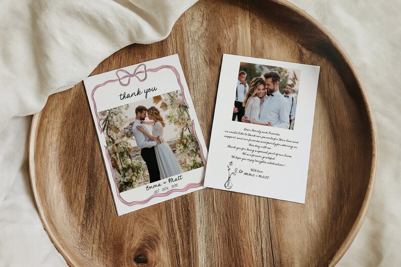 Back side included! Wedding thank you card, double sided, 2 photos and custom thank you note.