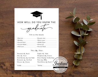 Graduation Party Game, who knows the graduate best, how well you know the graduate, simple, calligraphy, instant download and print PDF