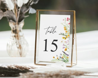 Wildflowers Table Numbers printable, boho floral table cards, tablescape decor, 30 tables instant download