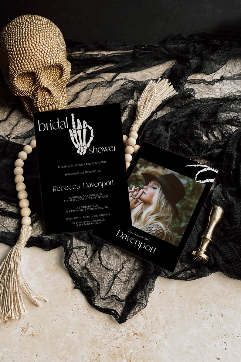 Gothic Bridal Shower Invitation Template, Black skeleton hand Bridal Shower Invitation, Skull Bridal Shower, Till Death DIY, Dramatic, AA015 Bild 3