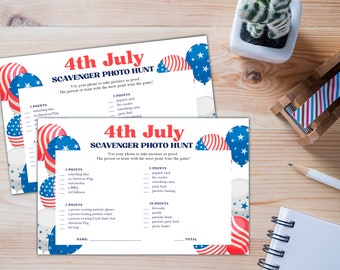 4th of July Scavenger Hunt printable, Independence Day edition photo hunt, digital file JPG