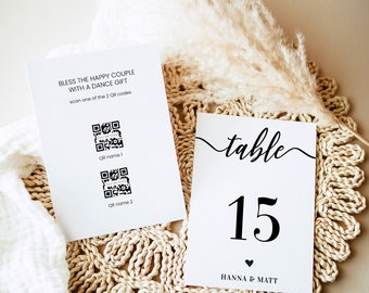 Wedding Table Numbers Printable, Table Numbers Template, Calligraphy Table Numbers 4x6, double sided with QR codes on back