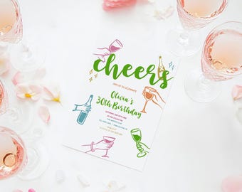 Birthday Party invitation editable, Hand Drawn Scribble Cocktail Invitation, 21st, 30th, 40th, 50th, adult Birthday Invite Printable AA121