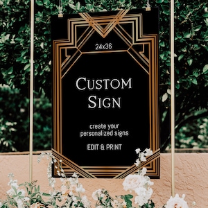 Cartello fai da te per feste eleganti, stile art deco, 24x36 pollici, template da personalizzare e stampare