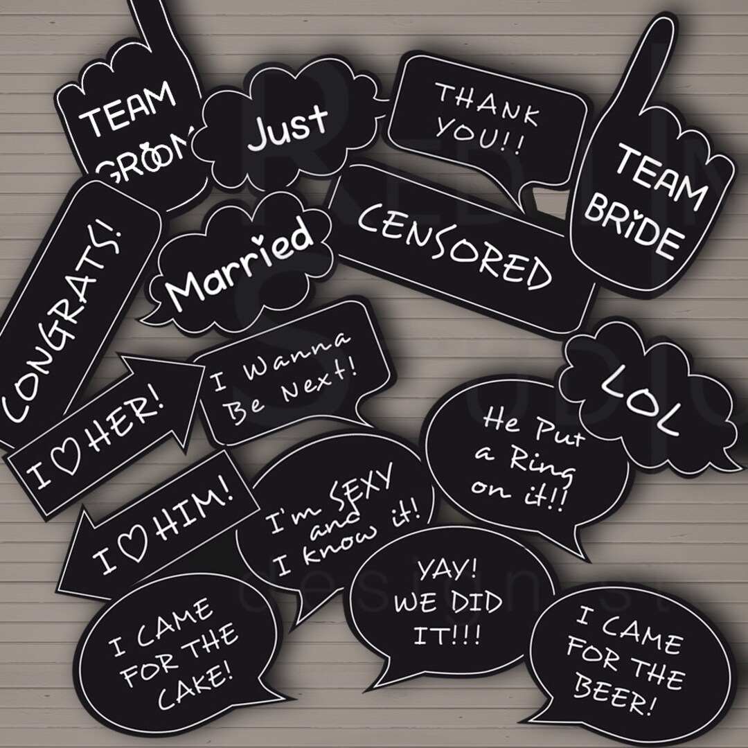 Photo Booth Props Black Signs Set Printable Instant Download PDF - Etsy