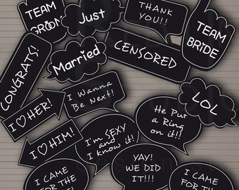 Photo Booth Props Black Signs Set Imprimible Descarga Instantánea PDF