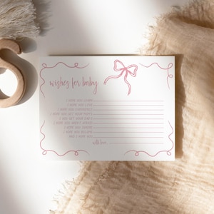 Wishes for baby card template, Whimsical bow, hand drawn baby girl card Printable, Fun Activity keepsake, editable AA045