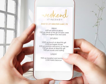 Weekend Itinerary Template - Digital Elegant Weekend Itinerary - Gold calligraphy schedule instant download - digital itinerary