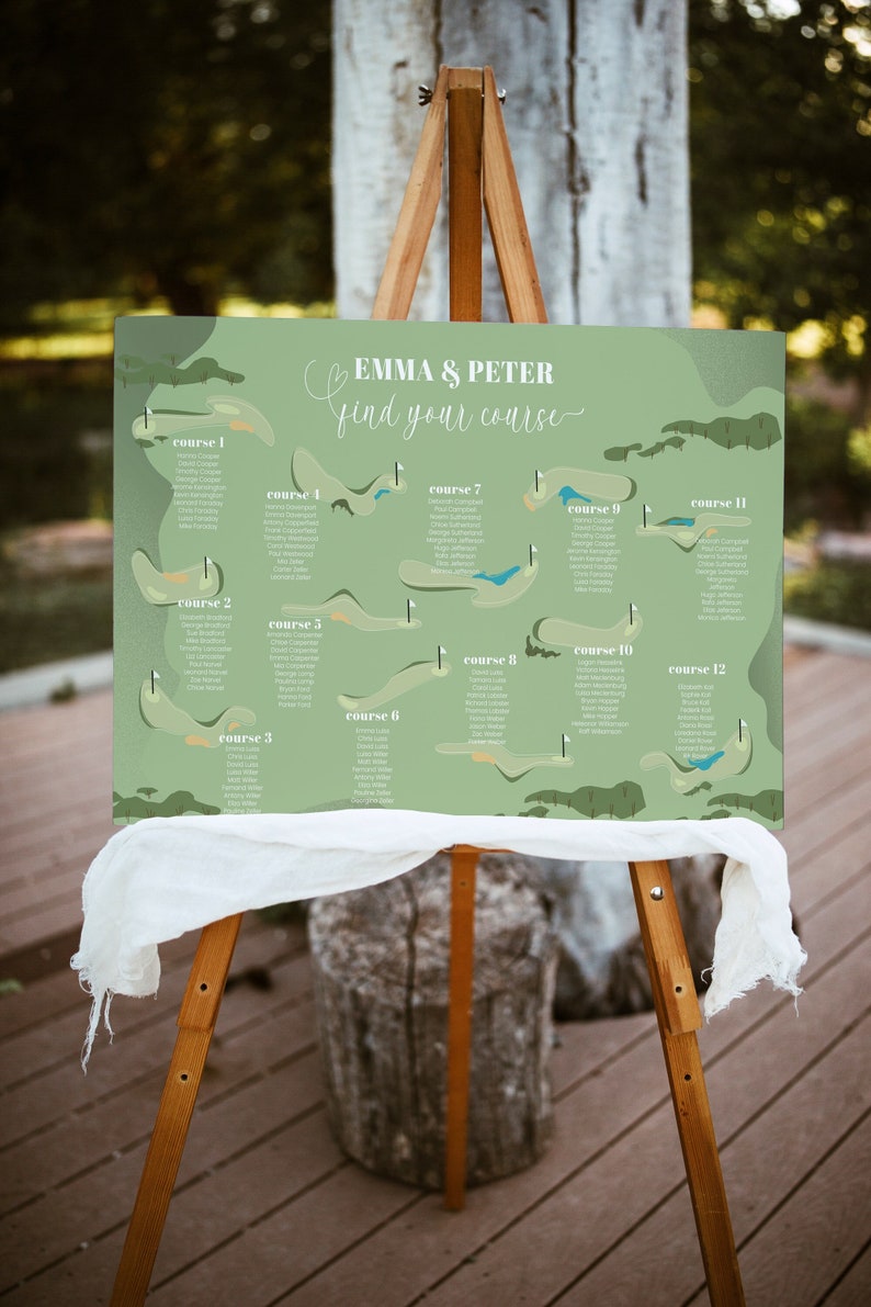 Golf Wedding seating chart sign, golf courses Party seating table, tableau de marriage golf themed, DIY template, you edit and print AA04 zdjęcie 1