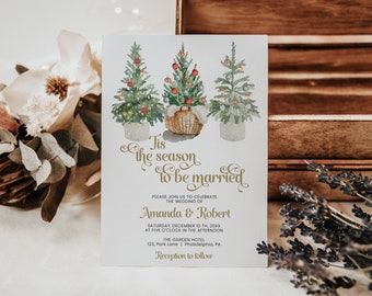 Christmas Wedding Invitation, Holiday Wedding Invitation, Printable Wedding Invite, Instant Download, Edit with Corjl AA026