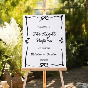 Benvenuti al the night before dinner, idee per il ricevimento, file editabile, cartello benvenuto illustrato a mano da stampare