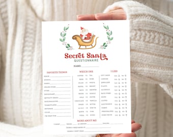 Editable Secret Santa Questionnaire, Modern minimalist Santa wish list, simple Secret Santa Questionnaire printable template