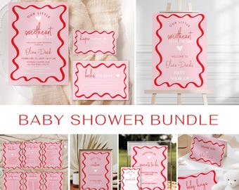 Valentines Baby Shower Bundle | Baby Girl Shower Invitation, Sign, games, decor | A Little Sweetheart Baby Shower | editable templates AA047