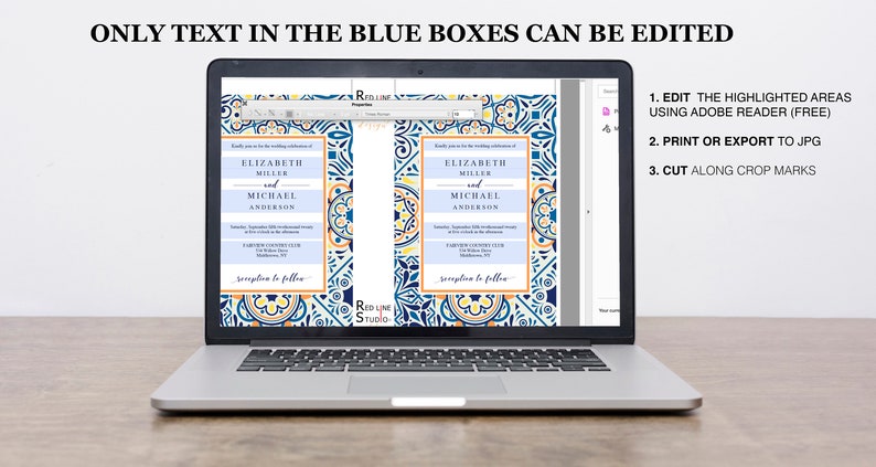 Portuguese Tiles Wedding Invitation Suite Printable, Mediterranean tiles wedding invite template, instant download editable PDF, PTL image 3